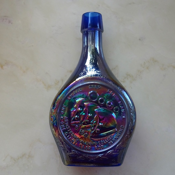Vintage Apollo 11 1969 NASA Astronauts Moon Landing Cobalt Carnival Glass Bottle - Picture 4 of 8